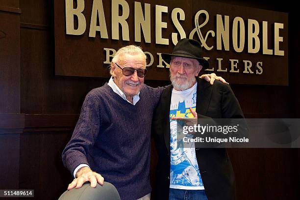 Stan Lee and Frank Miller attend Frank Miller Book Signing For "Batman: The Dark Knight Returns 30th Anniversary Edition" at Barnes & Noble at The...