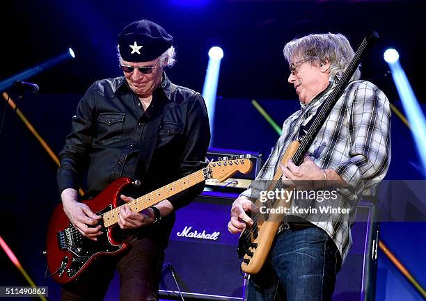 Recording artists Paul Dean and Ken "Spider" Sinnaeve of music group Loverboy perform onstage during the first ever iHeart80s Party at The Forum on...