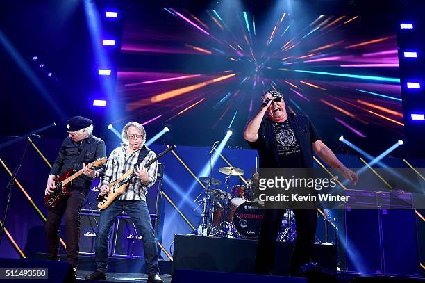 Recording artists Paul Dean, Ken "Spider" Sinnaeve, Matt Frenette and Mike Reno of music group Loverboy perform onstage during the first ever...