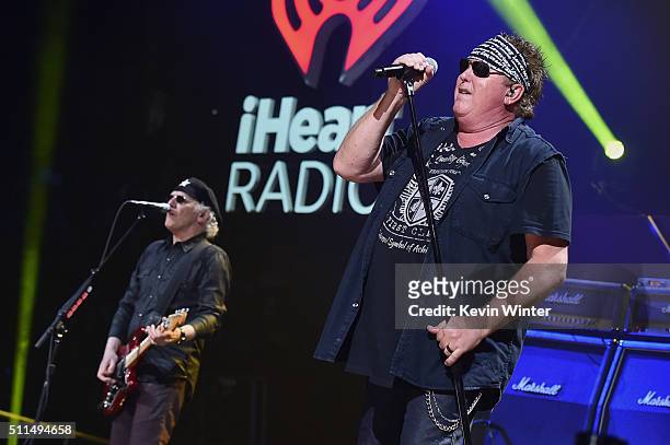 Musicians Paul Dean and Mike Reno of Loverboy perform onstage during the first ever iHeart80s Party at The Forum on February 20, 2016 in Inglewood,...