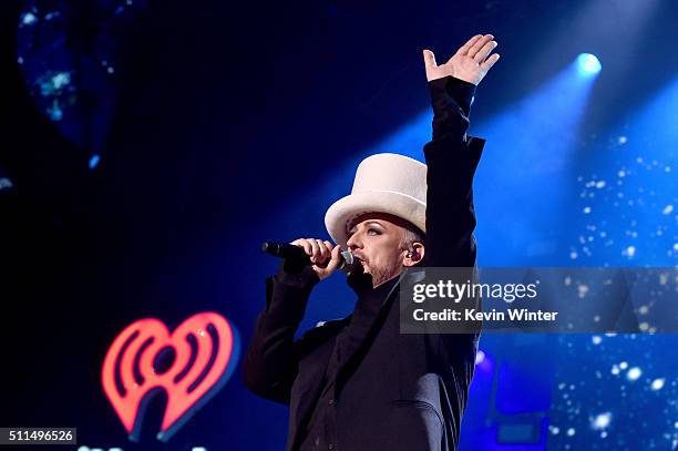 Recording artist Boy George of music group Culture Club performs onstage during the first ever iHeart80s Party at The Forum on February 20, 2016 in...