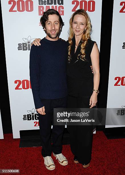 Actor Simon Helberg and wife Jocelyn Towne attend "The Big Bang Theory" 200th episode celebration at Vibiana on February 20, 2016 in Los Angeles,...