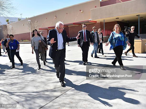 Democratic presidential candidate Bernie Sanders has a disagreement with his wife Jane O'Meara Sanders on which way to exit after visiting a caucus...