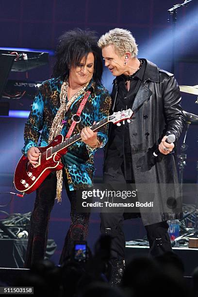 Recording artists Steve Stevens and Billy Idol perform on stage during the iHeart80s Party 2016 at The Forum on February 20, 2016 in Inglewood,...