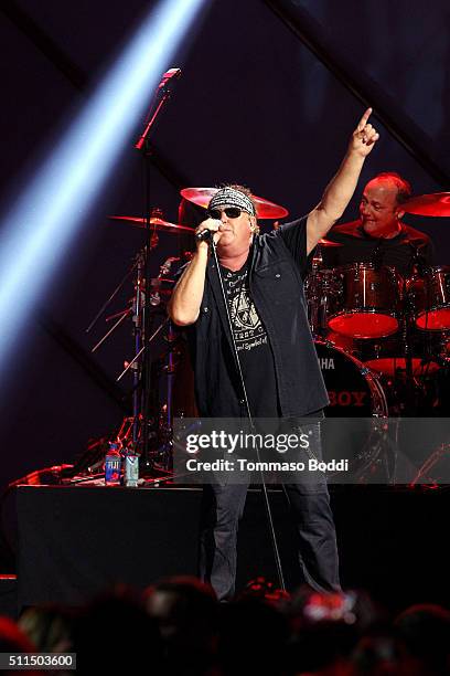 Recording artist Mike Reno of music group Loverboy performs on stage during the iHeart80s Party 2016 at The Forum on February 20, 2016 in Inglewood,...