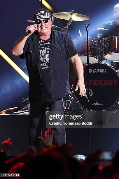 Recording artist Mike Reno of music group Loverboy performs on stage during the iHeart80s Party 2016 at The Forum on February 20, 2016 in Inglewood,...