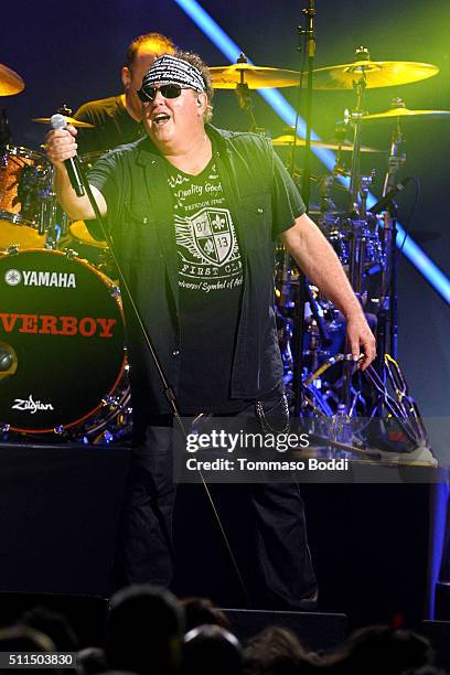 Recording artist Mike Reno of music group Loverboy performs on stage during the iHeart80s Party 2016 at The Forum on February 20, 2016 in Inglewood,...