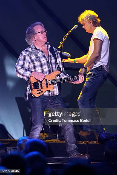 Recording artists Ken "Spider" Sinnaeve and Doug Johnson of music group Loverboy perform on stage during the iHeart80s Party 2016 at The Forum on...