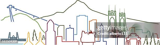 stockillustraties, clipart, cartoons en iconen met portland line city with landmarks - portland oregon