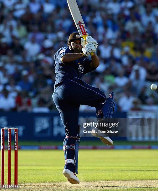 Scott Newman of Surrey hits out during the Surrey v Leicestershire Twenty20 cup Final match at Edgbaston Cricket Ground, on August 7, 2004 in...