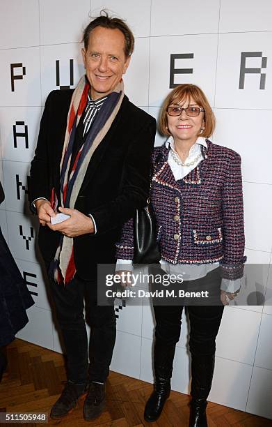 Richard E. Grant and Joan Washington attend the Anya Hindmarch AW16 show on February 21, 2016 in London, England.