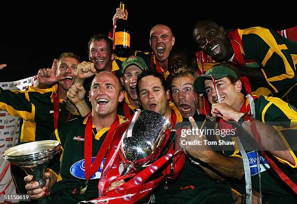 Leicestershire celebrate with the trophy at the end of the Surrey v Leicestershire Twenty20 cup Final match at Edgbaston Cricket Ground, on August 7,...