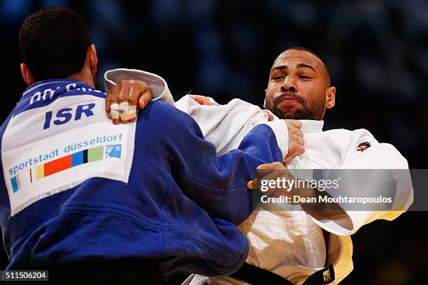 Or Sasson of Israel and Roy Meyer of the Netherlands compete during the Dusseldorf Judo Grand Prix in their Mens +100kg bout held at Mitsubishi...