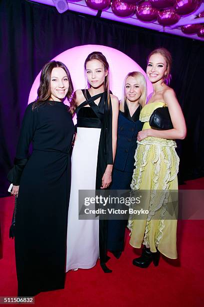 Alesya Kafelnikova, Yana Rudkovskaya, Sasha Luss attends 'The London Fabulous Fund Fair' at Old Billingsgate Market on February 20, 2016 in London,...