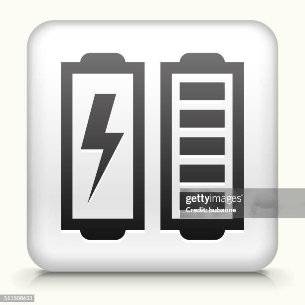square button with full battery - electrical wire white background stock illustrations