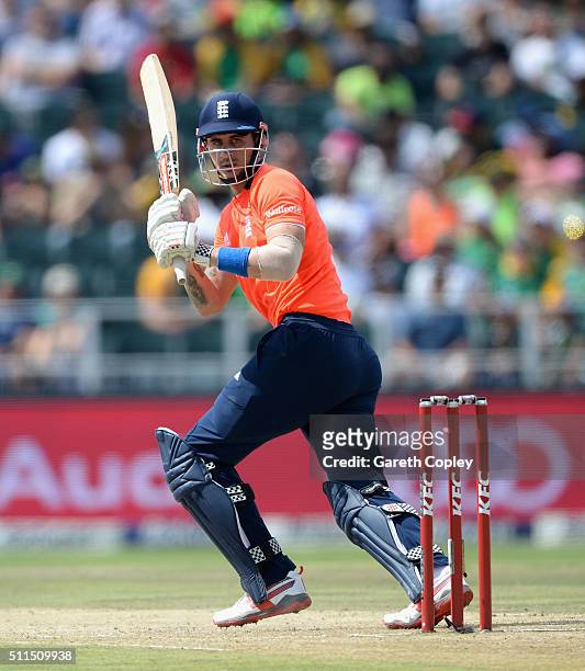 Alex Hales of England bats during the 2nd KFC T20 International match between South Africa and England at Bidvest Wanderers Stadium on February 21,...