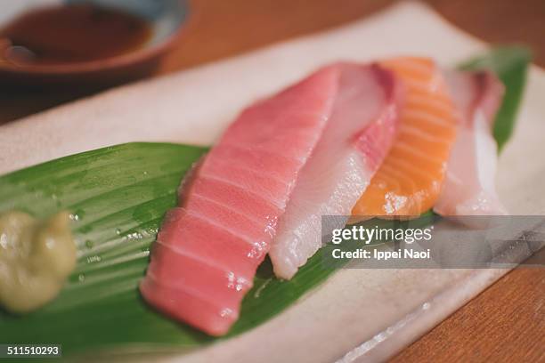 fresh japanese sashimi raw fish at home - japanese amberjack stock pictures, royalty-free photos & images