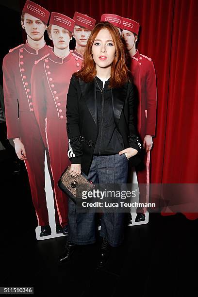 Angela Scanlon attends the Hill & Friends Presentation show during London Fashion Week Autumn/Winter 2016/17 at on February 21, 2016 in London,...