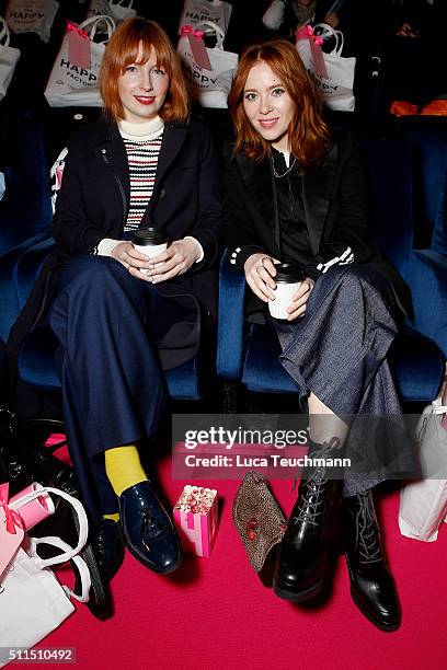 Alice Levine and Angela Scanlon attend the Hill & Friends Presentation show during London Fashion Week Autumn/Winter 2016/17 at on February 21, 2016...