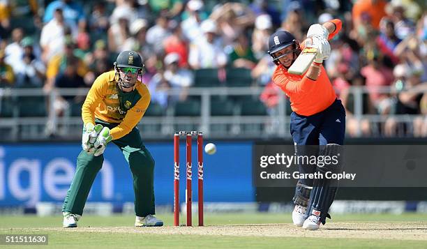 Joe Root of England bats during the 2nd KFC T20 International match between South Africa and England at Bidvest Wanderers Stadium on February 21,...