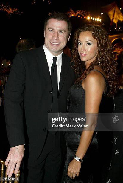 Actors John Travolta and Sofia Milos attend the Church of Scientology Celebrity Centre 35th Anniversary Gala on August 7, 2004 at the Church of...