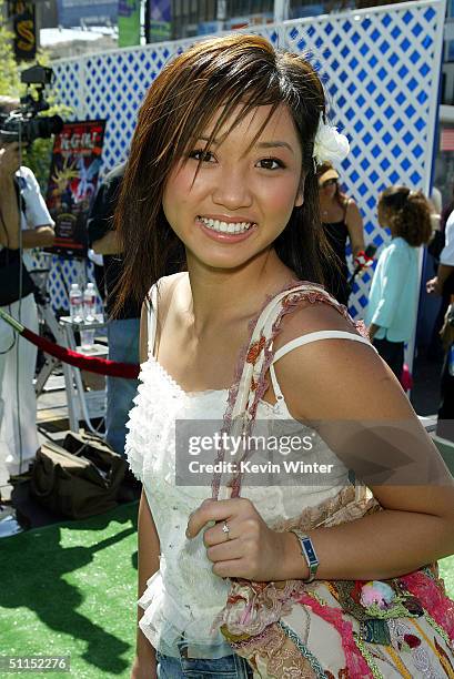 Actress Brenda Song arrives for the premiere of Warner Bros. "Yu-Gi-Oh! The Movie" at the Chinese Theater August 7, 2004 in Los Angeles, California.