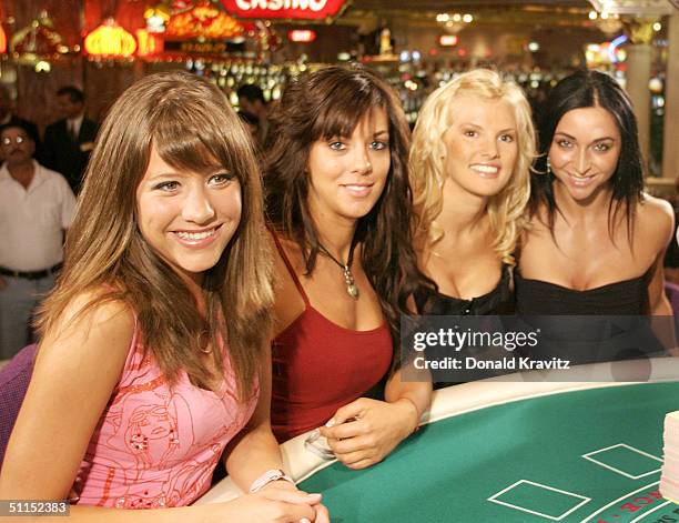 Reality television stars Paige Jones, Jenna Morasca, Heidi Strobel and Catherine Chiarelli sit at the blackjack table before their game during the...