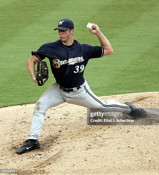 Pitcher Chris Capuano of the Milwaukee Brewers pitches against the Florida Marlins on August 8, 2004 at Pro Player Stadium in Miami, Florida.