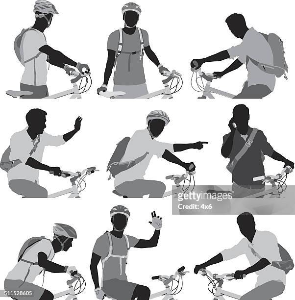 cyclist silhouettes set - bike hand signals stock illustrations