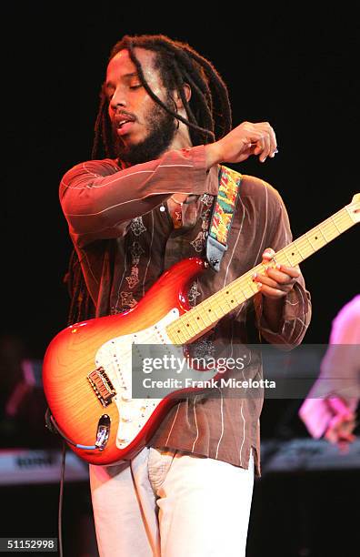 Ziggy Marley, son of Bob Marley, performs onstage at the "Roots, Rock, Reggae Tour 2004" at the Filene Center August 8, 2004 in Vienna, Virginia
