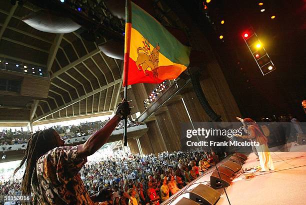 The Marley brothers perform onstage at the "Roots, Rock, Reggae Tour 2004" at the Filene Center August 8, 2004 in Vienna, Virginia