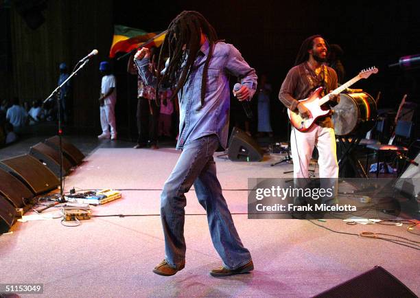 Julian Marley, son of Bob Marley, performs onstage at the "Roots, Rock, Reggae Tour 2004" at the Filene Center August 8, 2004 in Vienna, Virginia