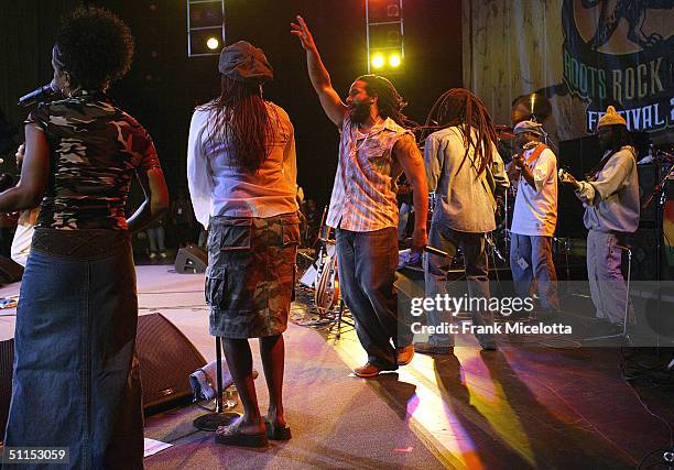 The Marley brothers perform onstage at the "Roots, Rock, Reggae Tour 2004" at the Filene Center August 8, 2004 in Vienna, Virginia