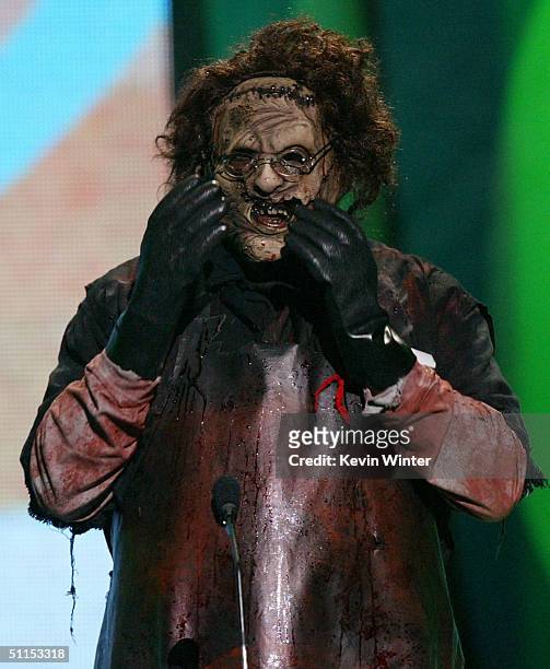Leatherface reacts on stage at The 2004 Teen Choice Awards held on August 8, 2004 at Universal Amphitheater, in Universal City, California.