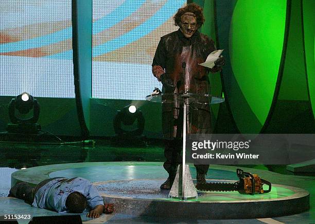 Actor Andrew Bryniarski appears as Leatherface from the motion picture "Texas Chainsaw Massacre" to accept the Choice Movie Thriller award on stage...