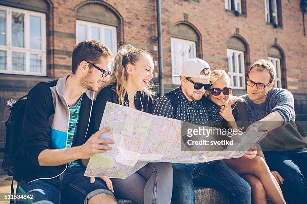 traveling europe with friends - map copenhagen bildbanksfoton och bilder