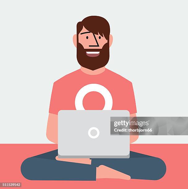 computer budda - man computer smiling stock illustrations