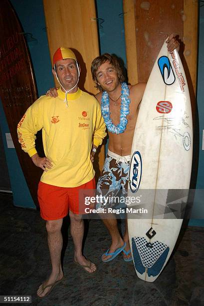 Brodie Young and Will the lifesaver at The Beacon for the exibition opening of Surf Culture: The Art History of Surfing in Melbourne, Victoria,...
