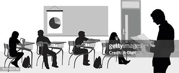 ilustraciones, imágenes clip art, dibujos animados e iconos de stock de escuela secundaria sustituir maestro - teacher desk