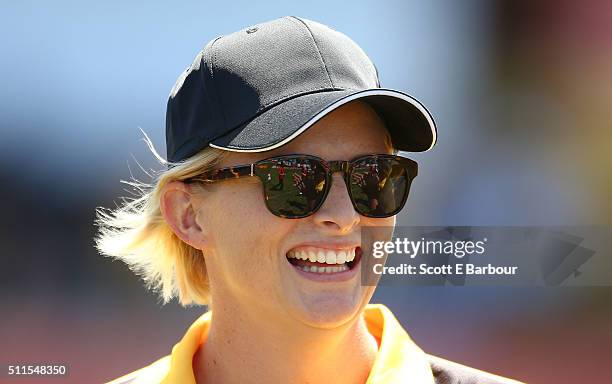 Leisel Jones looks on during the Medibank Melbourne Celebrity Twenty20 match at North Port Oval on February 21, 2016 in Melbourne, Australia. Luke...