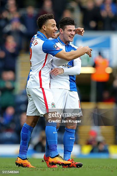 Ben Marshall of Blackburn Rovers is congratulated by teammate Adam Henley of Blackburn Rovers after scoring the opening goal during The Emirates FA...