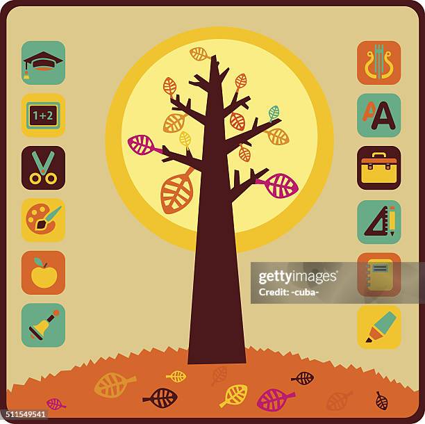 autumn tree - triangle ruler stock illustrations