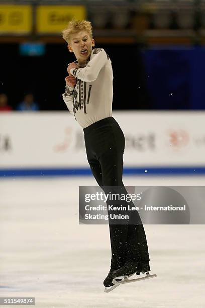 Denis Margalik of Argentina performs during the Men Free Skating on day four of the ISU Four Continents Figure Skating Championships 2016 at Taipei...