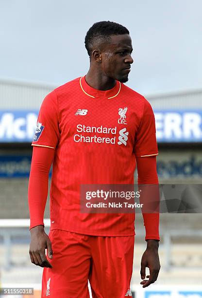 Divock Origi of Liverpool in action during the Liverpool v Sunderland Barclays U21 Premier League game at the Lookers Vauxhall Stadium on February...