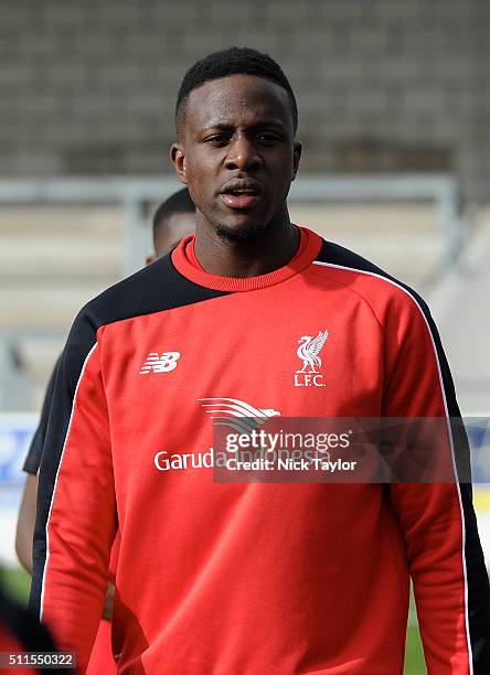 Divock Origi of Liverpool before the Liverpool v Sunderland Barclays U21 Premier League game at the Lookers Vauxhall Stadium on February 21, 2016 in...