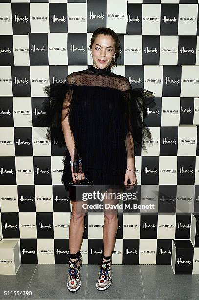 Chelsea Leyland attends the Serpentine Future Contemporaries x Harrods Party 2016 at The Serpentine Sackler Gallery on February 20, 2016 in London,...