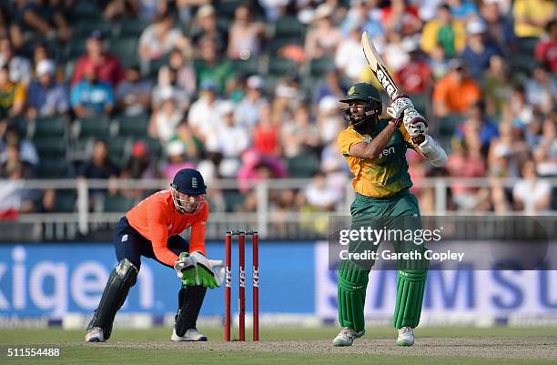 Hashim Amla of South Africa bats during the 2nd KFC T20 International match between South Africa and England at Bidvest Wanderers Stadium on February...