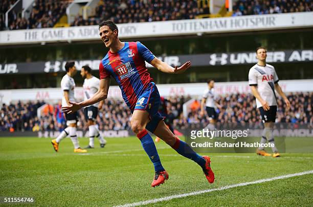 Martin Kelly of Crystal Palace celebrates scoring the opening goal during the Emirates FA Cup Fifth Round match between Tottenham Hotspur and Crystal...