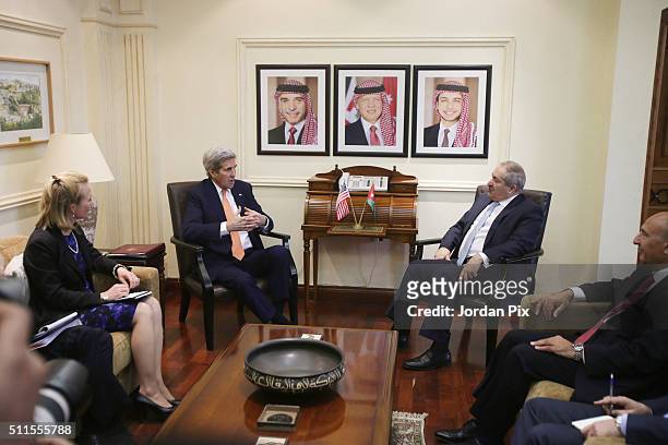 Secretary of Sate John Kerry halds talks with Jordanian Foreign Minister Nasser Judeh on February 21, 2016 in Amman, Jordan. While in Ammnan. Kerry...