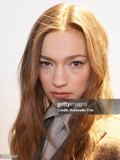 Model pose wearing Ralph Lauren Fall 2016 during New York Fashion Week: The Shows at Skylight Clarkson Sq on February 18, 2016 in New York City.